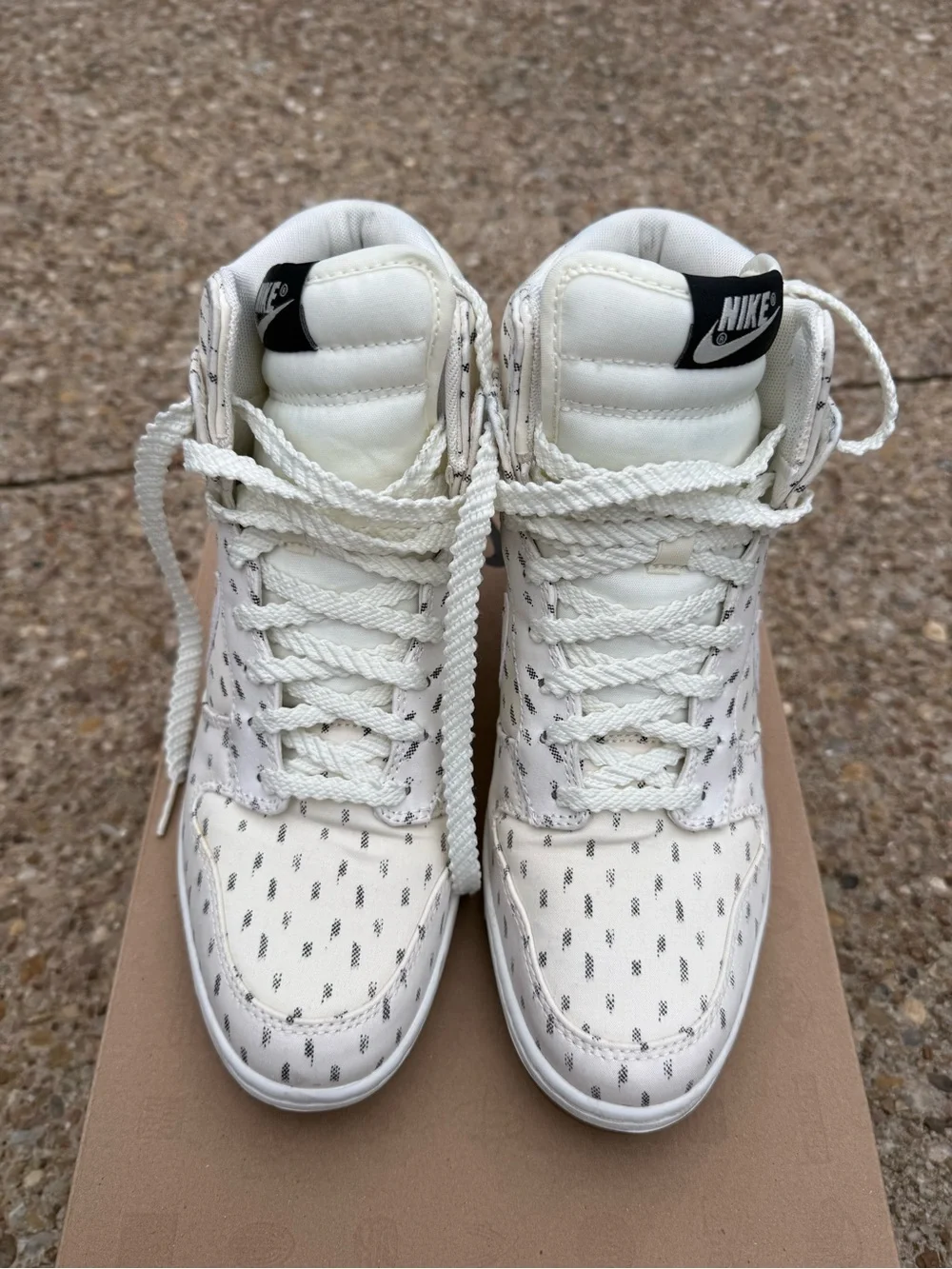 Nike White High-Top Heel Sneakers with Black Logo Accent - Picture 1 of 4